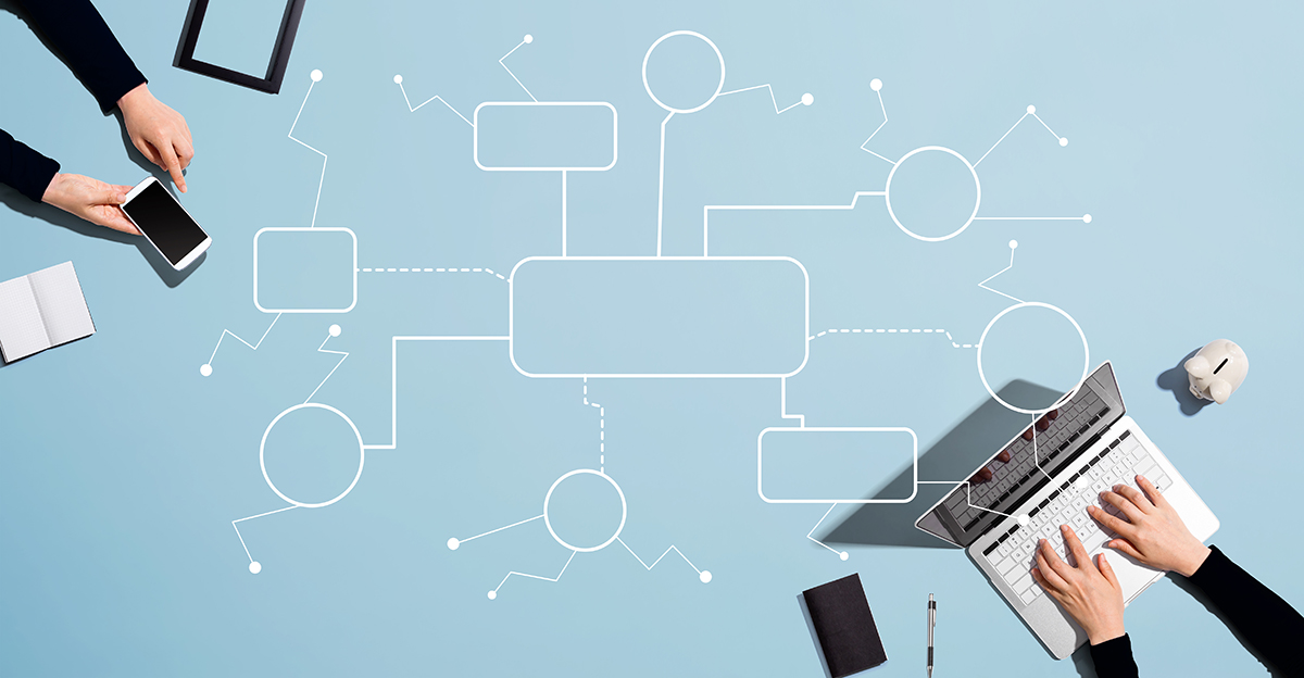 technology connections diagram on light blue background