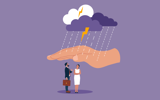 illustration of hand protecting people from rain