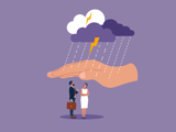 illustration of hand protecting people from rain